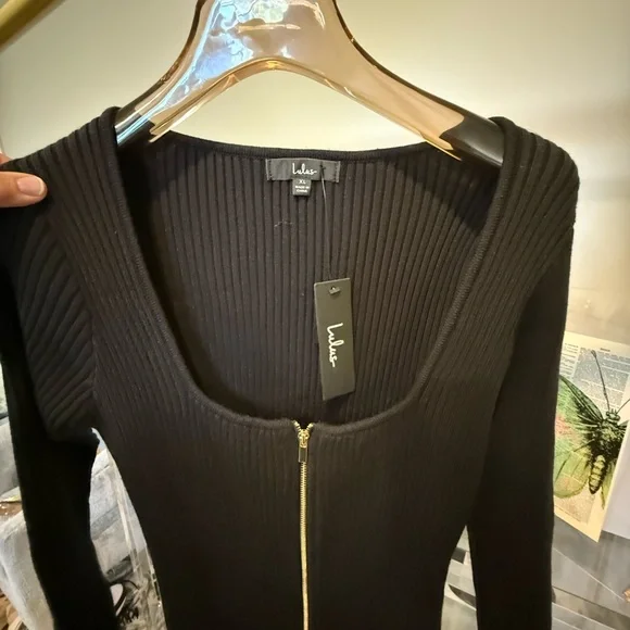 Lulu's Black Ribbed Midi Zippered Dress (NWT) - Picture 8 of 8